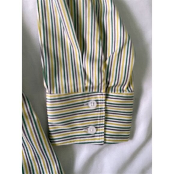 Lane Bryant Womens Button-Up Collared Striped Shirt 18 Green/Yellow/White Long S - Picture 12 of 12